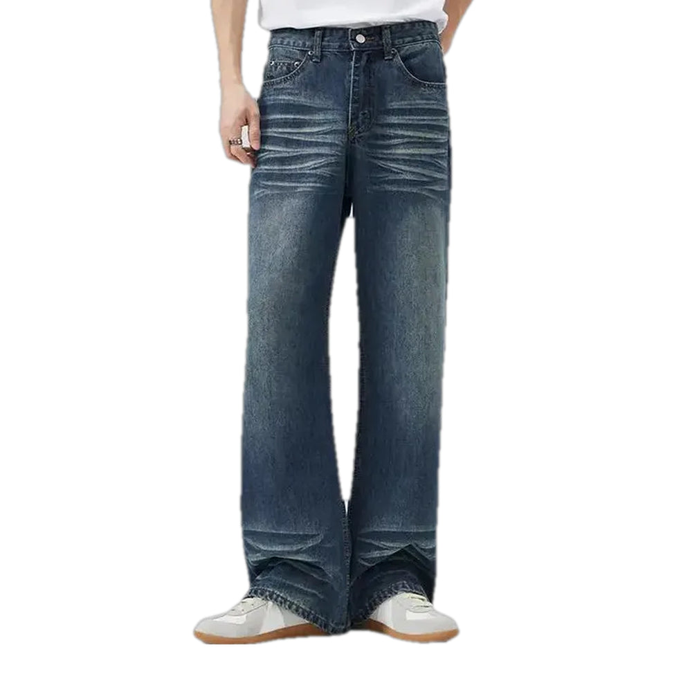 Stylish Mid Rise Faded Jeans for Men - Dark Blue