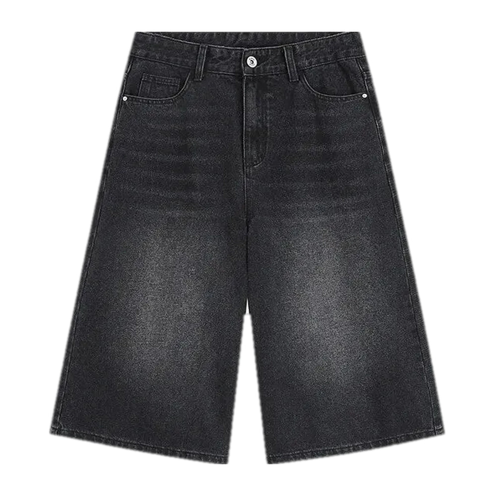 Mid Rise Faded Wash Men's Denim Shorts - Black