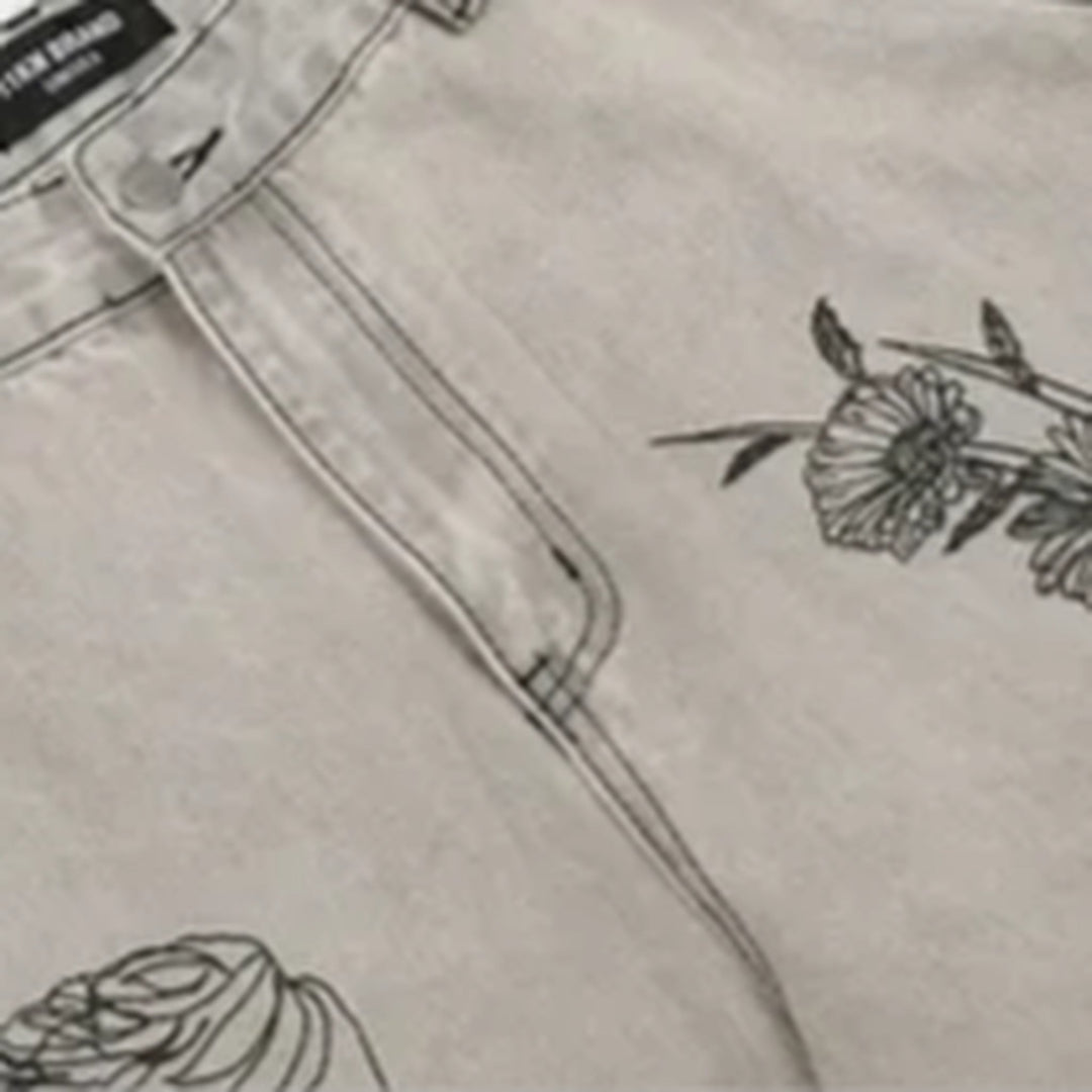 Wide fit floral graphic men's jeans