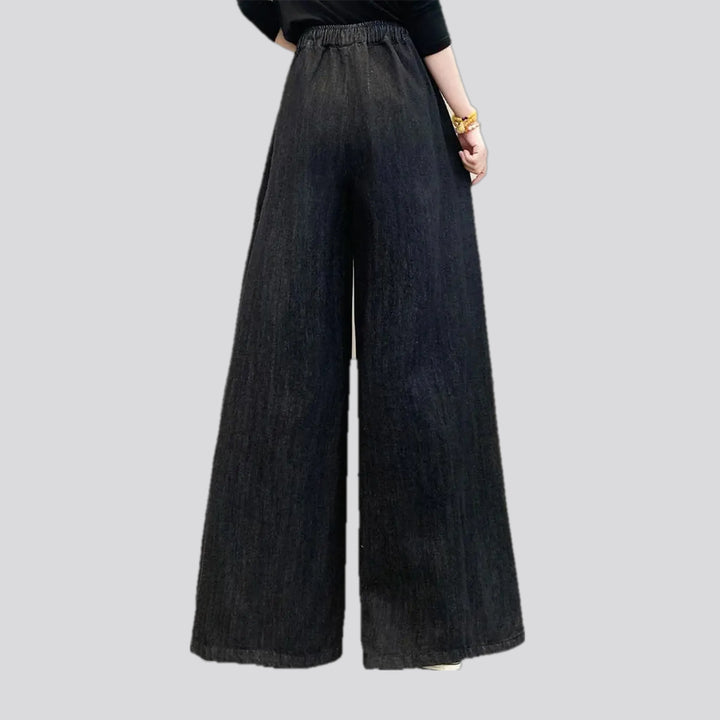 Fashionable medium rise women's denim culottes