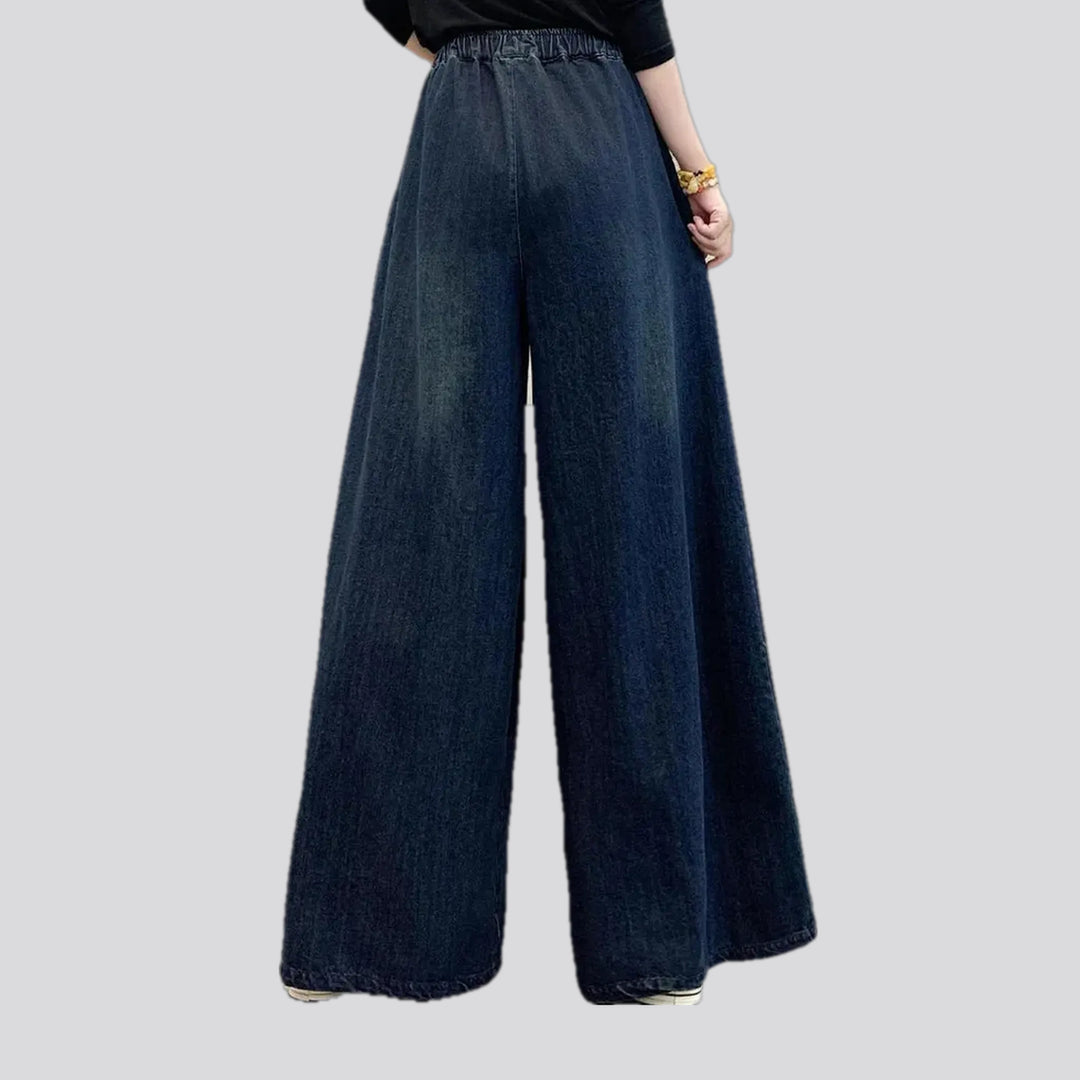 Fashionable medium rise women's denim culottes