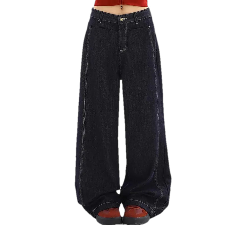 Baggy Fit 90s Style Contrast Women's Jeans - Black