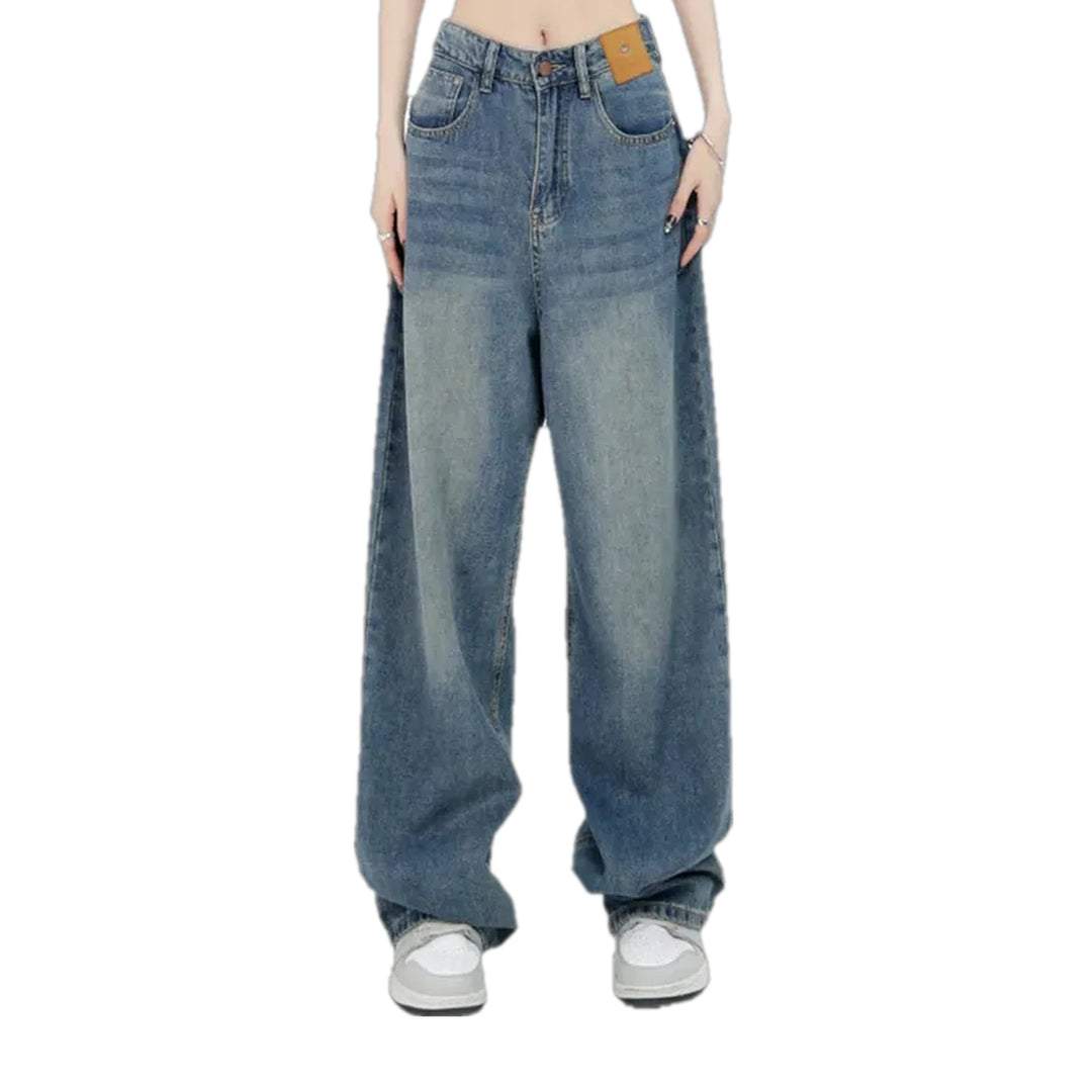 Whiskered Baggy Women's Jeans - Blue